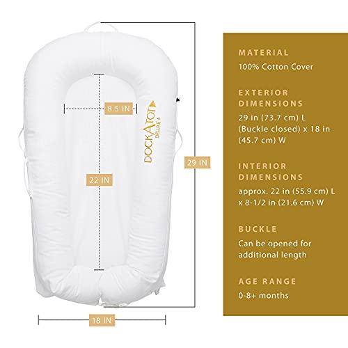 DockATot Deluxe+ Dock - The All in One Portable & Lightweight Baby Lounger - Suitable from 0-8 Months (Pristine White)