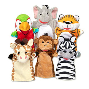 Melissa & Doug Safari Buddies Hand Puppets, Set of 6 (Elephant, Tiger, Parrot, Giraffe, Monkey, Zebra)