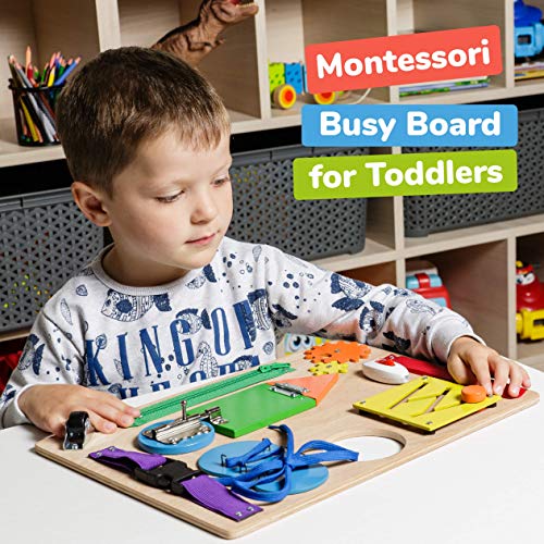 Montessori Busy Board for Toddlers - Wooden Sensory Toys - Toddler Preschool Learning Activities for Fine Motor Skills Travel Toy – Educational Learning Toys for 3 Years Old Boys & Girls